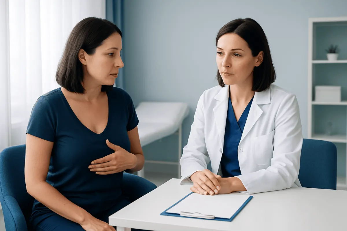 Doctor consulting with a patient in a medical office setting.