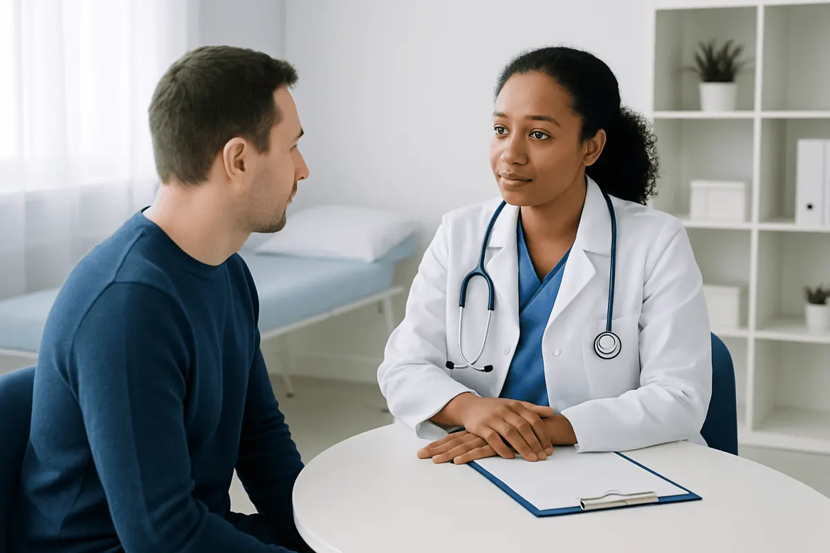 Doctor consulting with a patient in a medical office at Acibadem Hospitals Group.