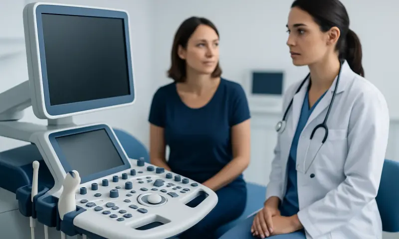 Medical consultation with ultrasound equipment at Acibadem Hospital.