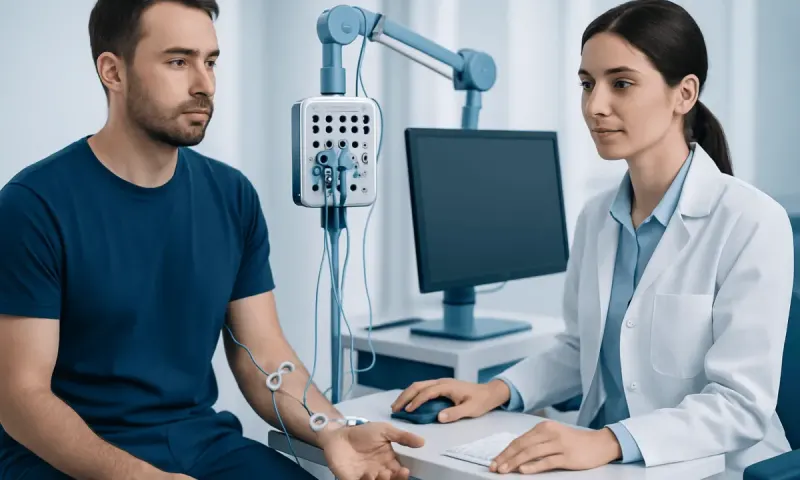 Patient undergoing nerve conduction study at Acibadem Hospital.