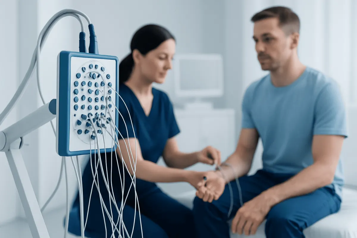 Electromyography test being performed on a patient at Acibadem Hospital.