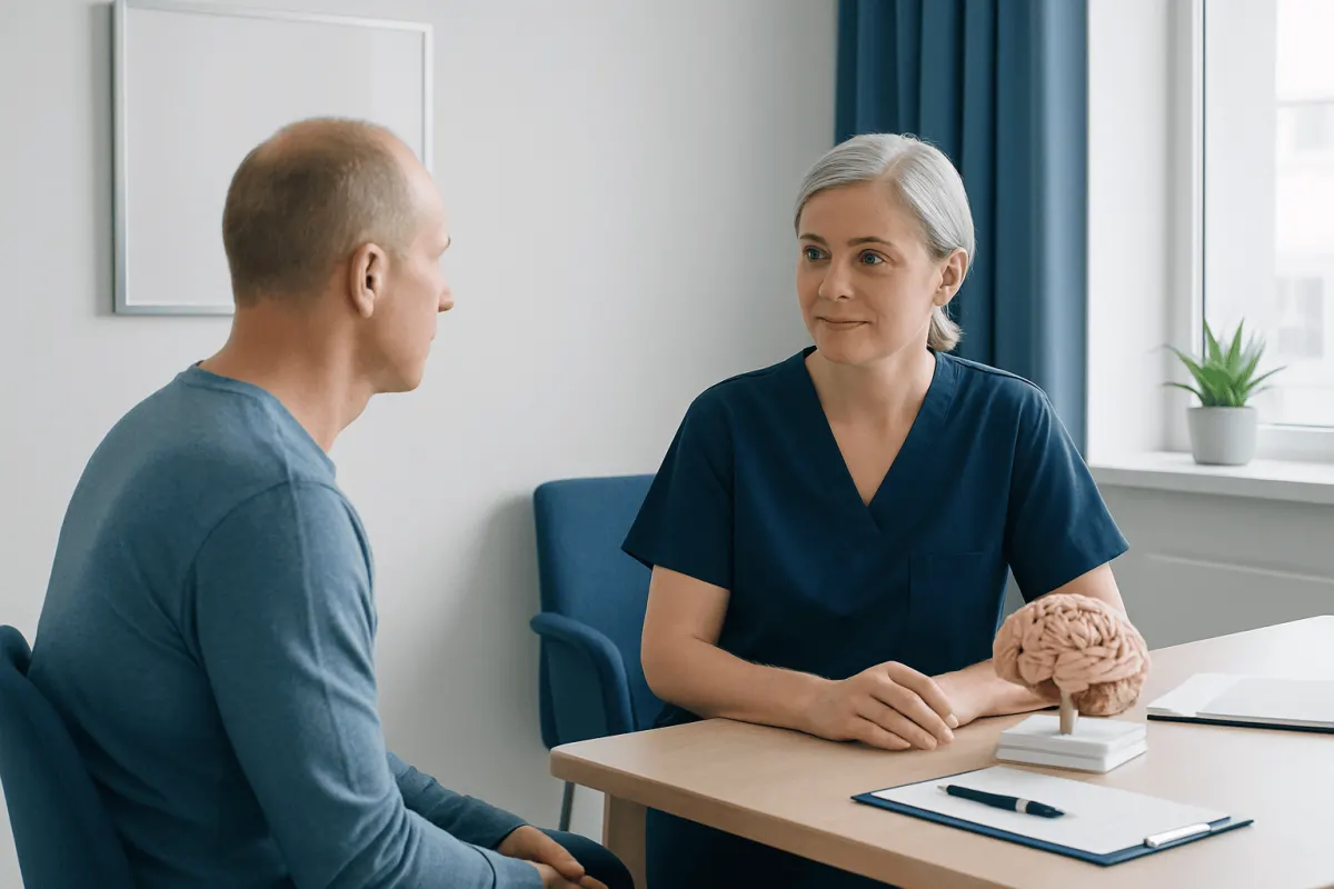 Doctor consulting with a patient in a medical office setting.