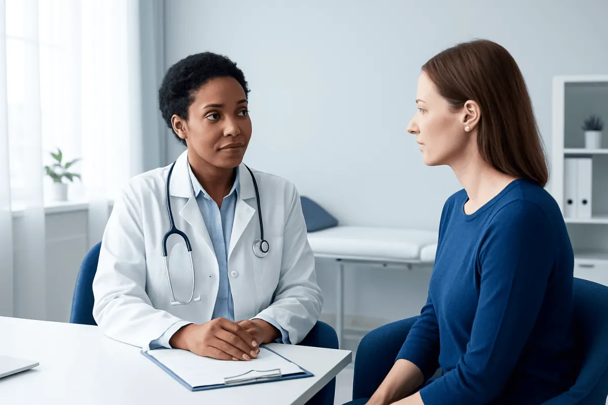 Doctor consulting with a patient in a medical office setting.