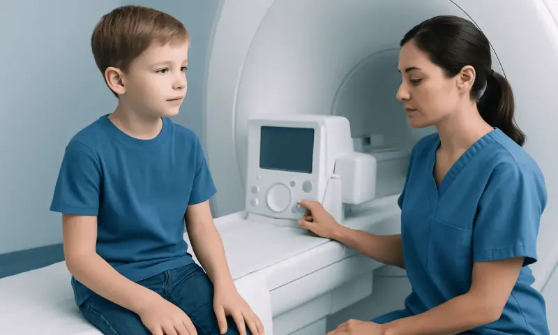 Child undergoing MRI scan at Acibadem Hospital for neurological assessment.