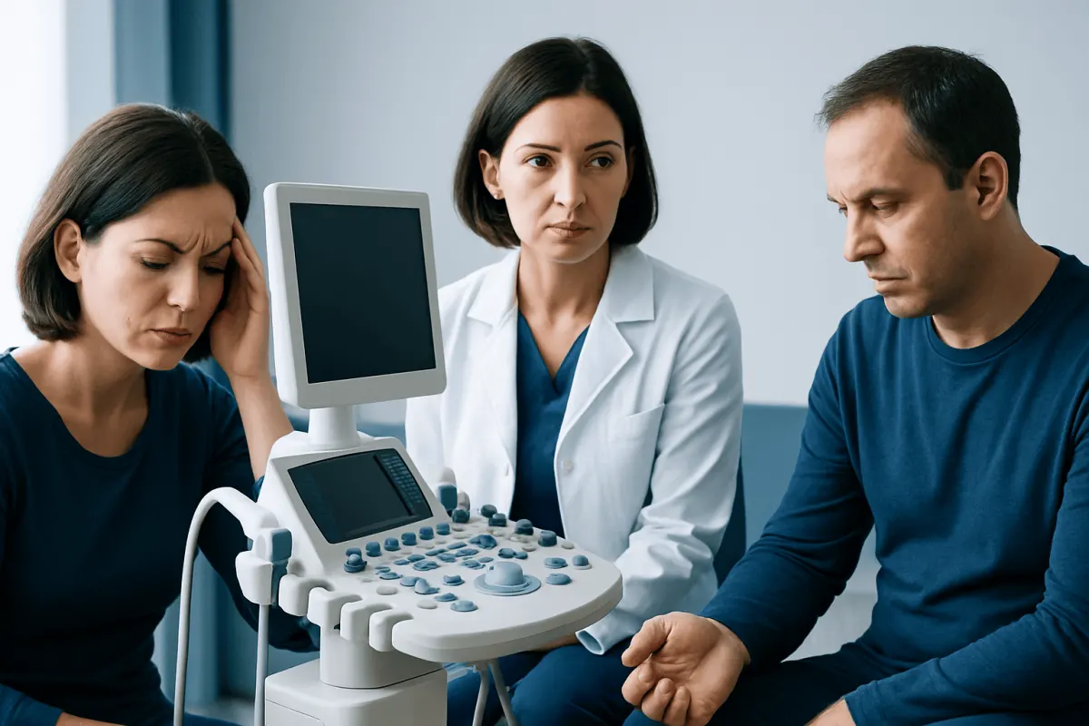 Neurologist consulting with patients about headache and neurological symptoms.