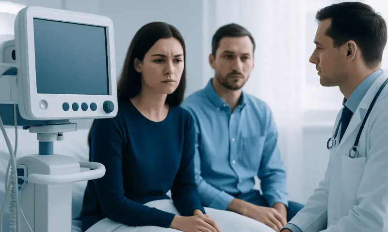 Doctor consulting with patients about mental health in a clinical setting.