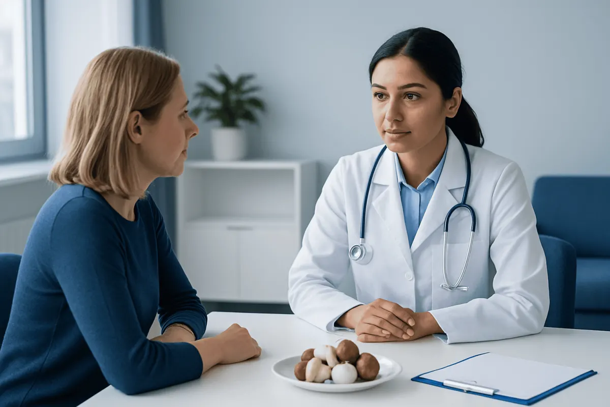 Doctor consulting with a patient in a medical office setting.