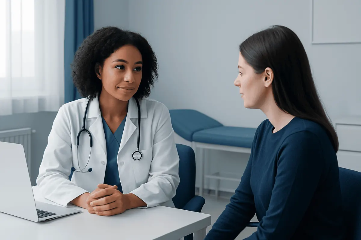 Doctor consulting with a patient in a medical office setting.