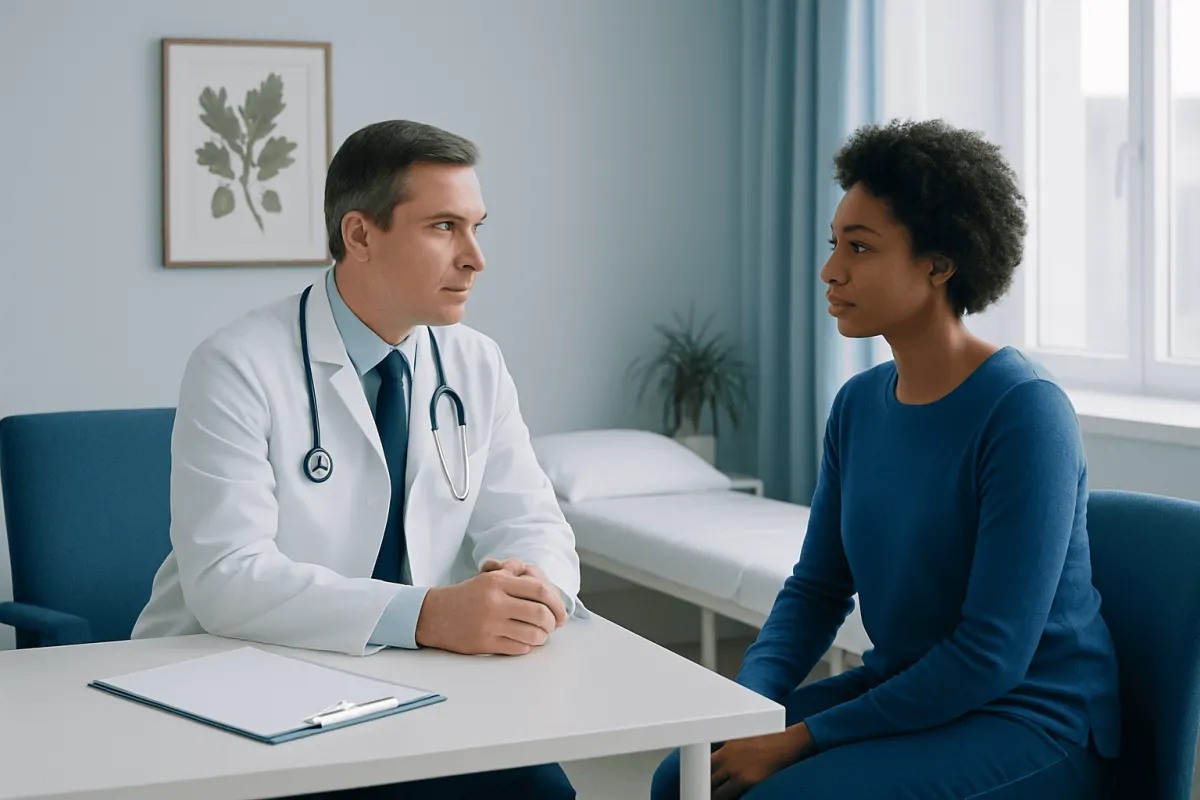 Doctor consulting with a patient in a medical office setting.