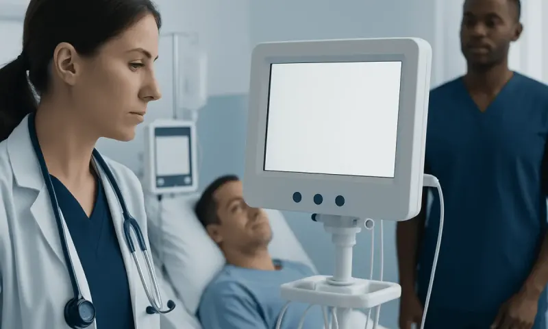 Medical team monitoring patient with advanced hospital equipment.