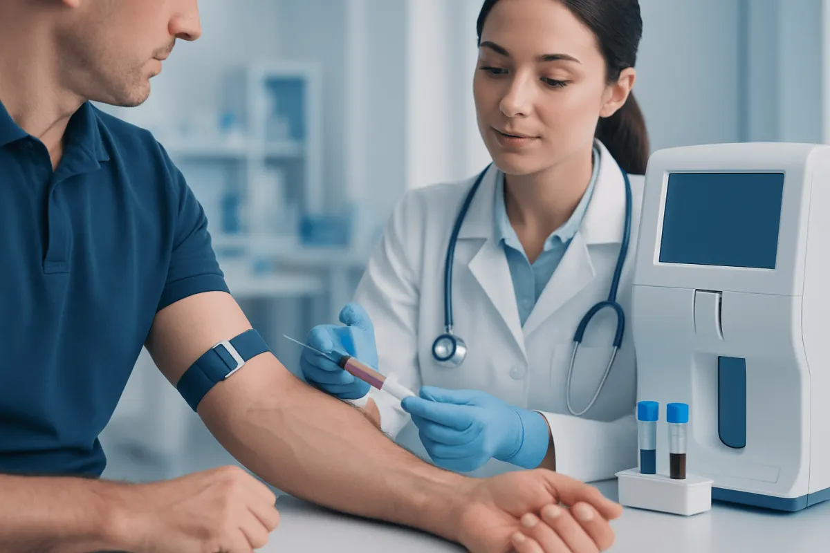 Medical professional drawing blood for potassium test from patient.