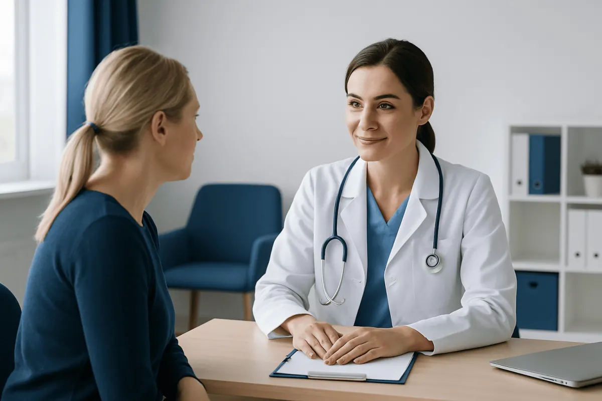 Doctor consulting with a patient in a modern clinic setting.