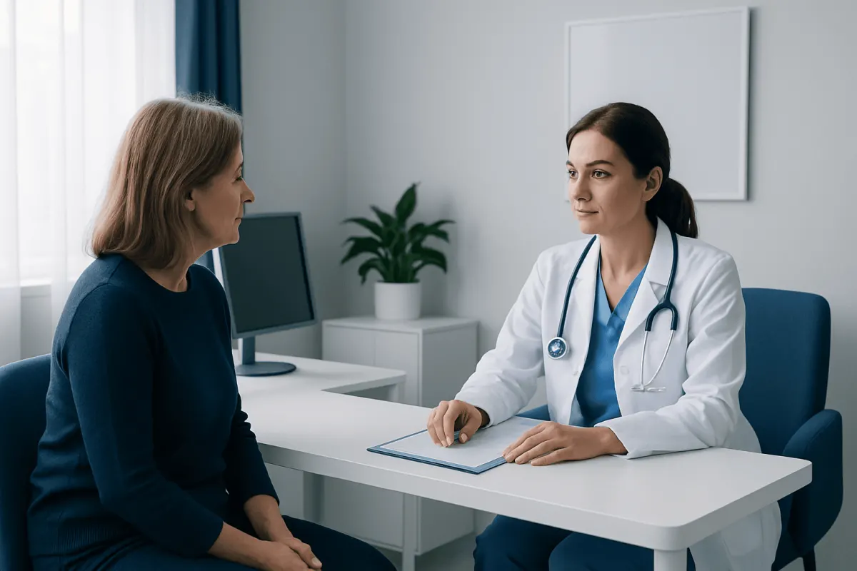 Doctor consulting with a patient in a medical office setting.