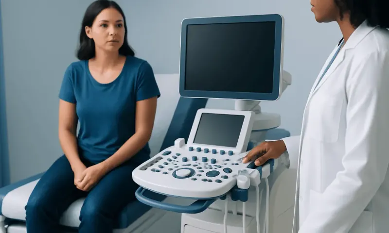Female patient during ultrasound consultation at Acibadem Hospital.