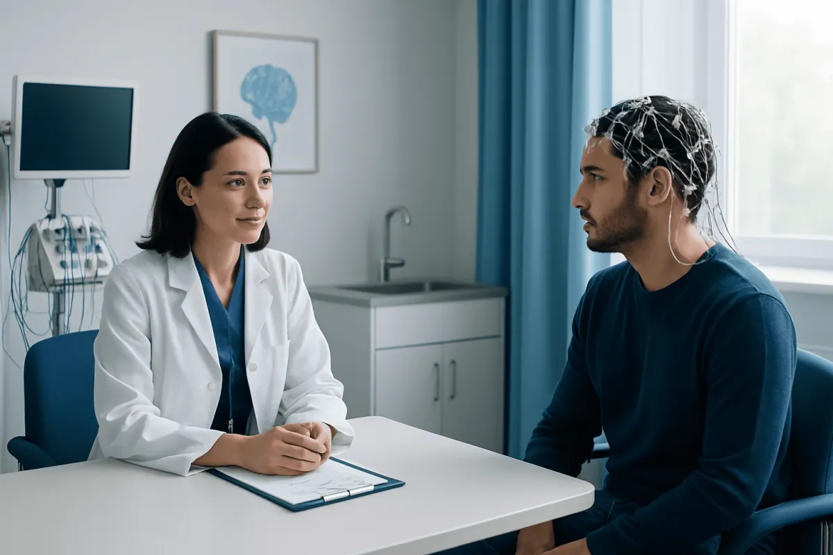 Doctor consulting with patient in a medical office setting.