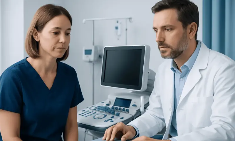Doctor consulting with a female patient in a hospital room.