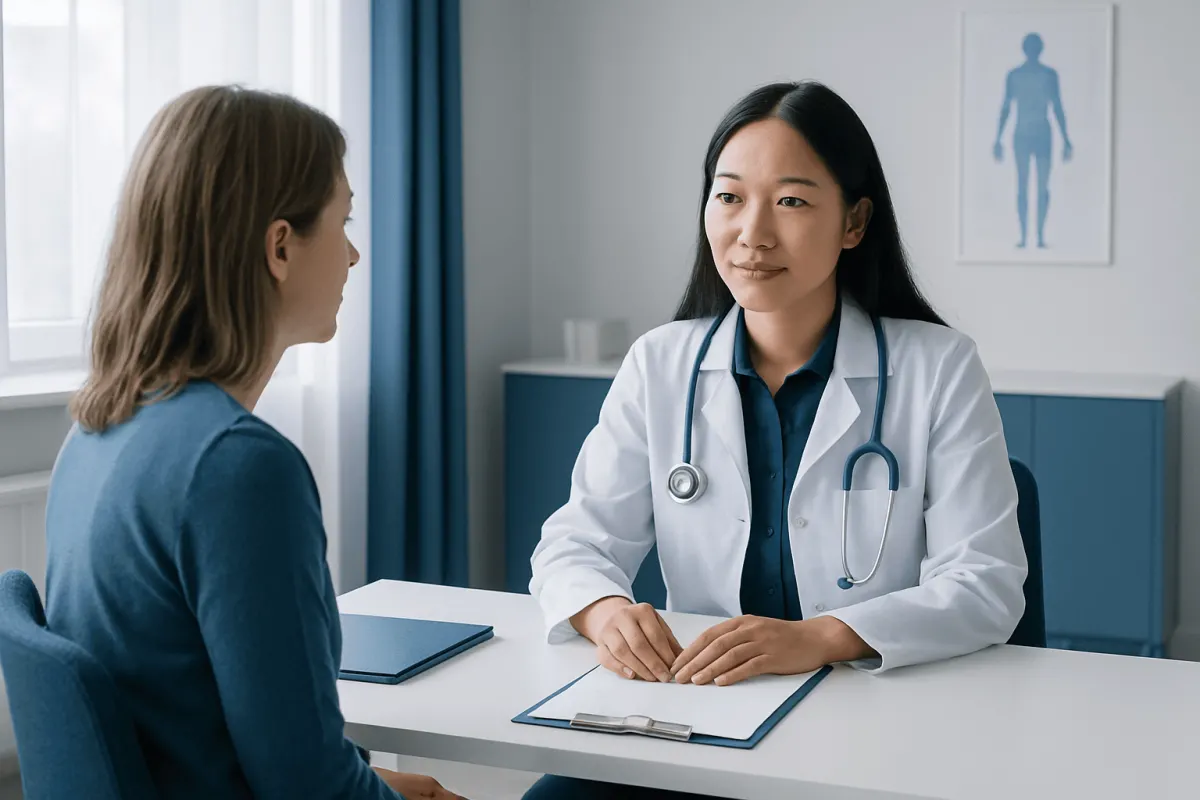 Doctor consulting with a patient in a medical office setting.