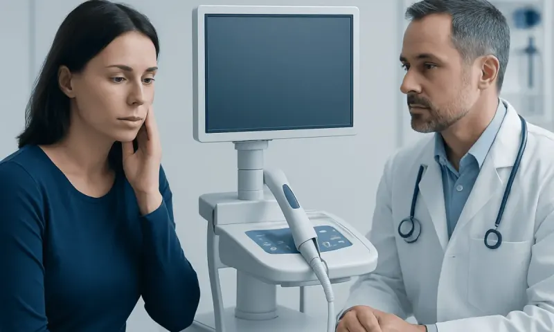 Doctor consulting with a patient in a medical examination room.