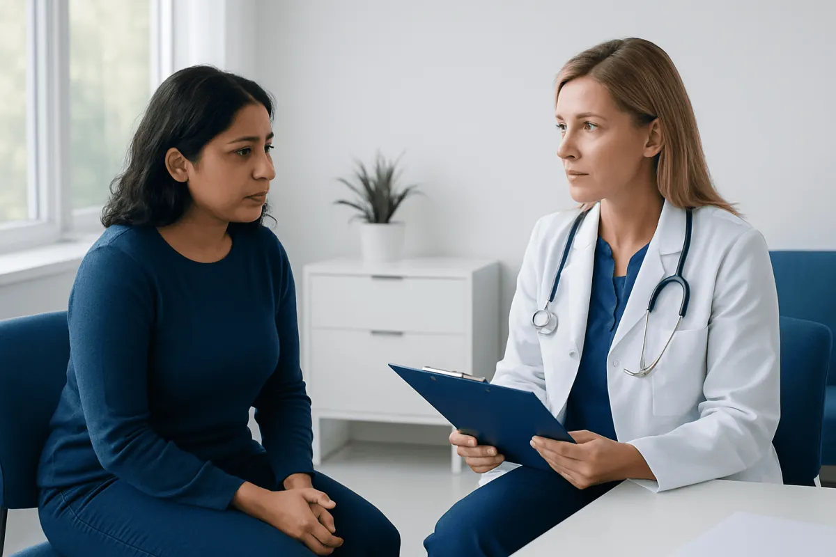 Doctor consulting with a patient in a medical office setting.