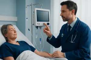 An Arterial Line Monitors Blood Pressure Beat by Beat