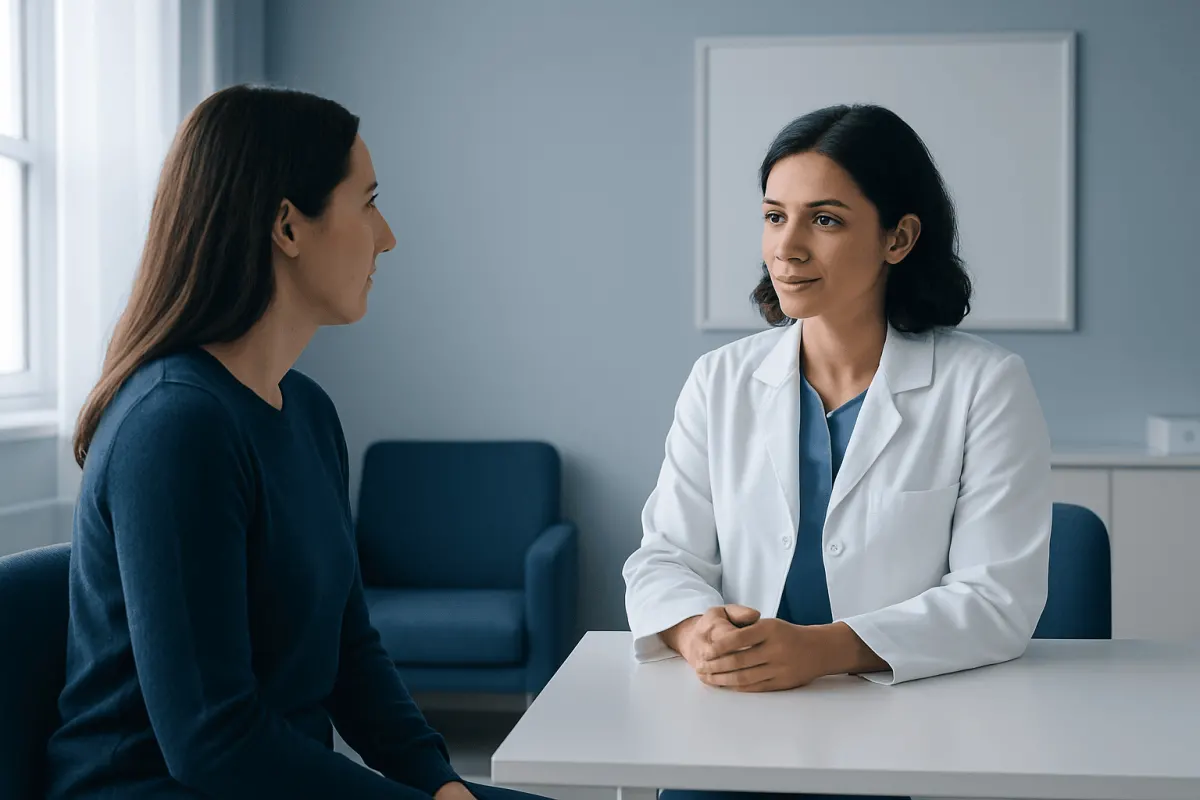 Doctor consulting with patient in a medical office setting.