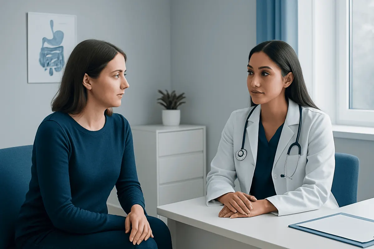 Doctor consulting with a patient in a medical office setting.