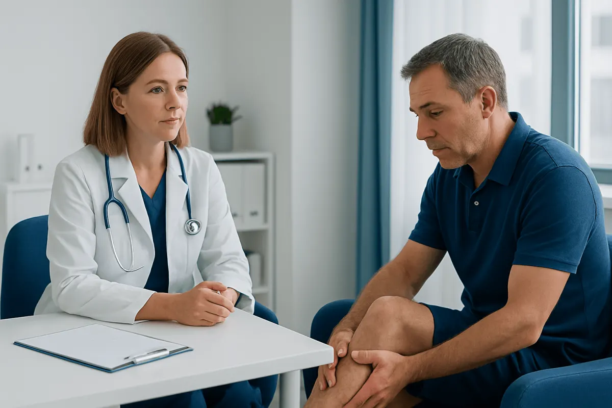 Doctor examining a patient's leg for blood clot symptoms at Acibadem Hospital.