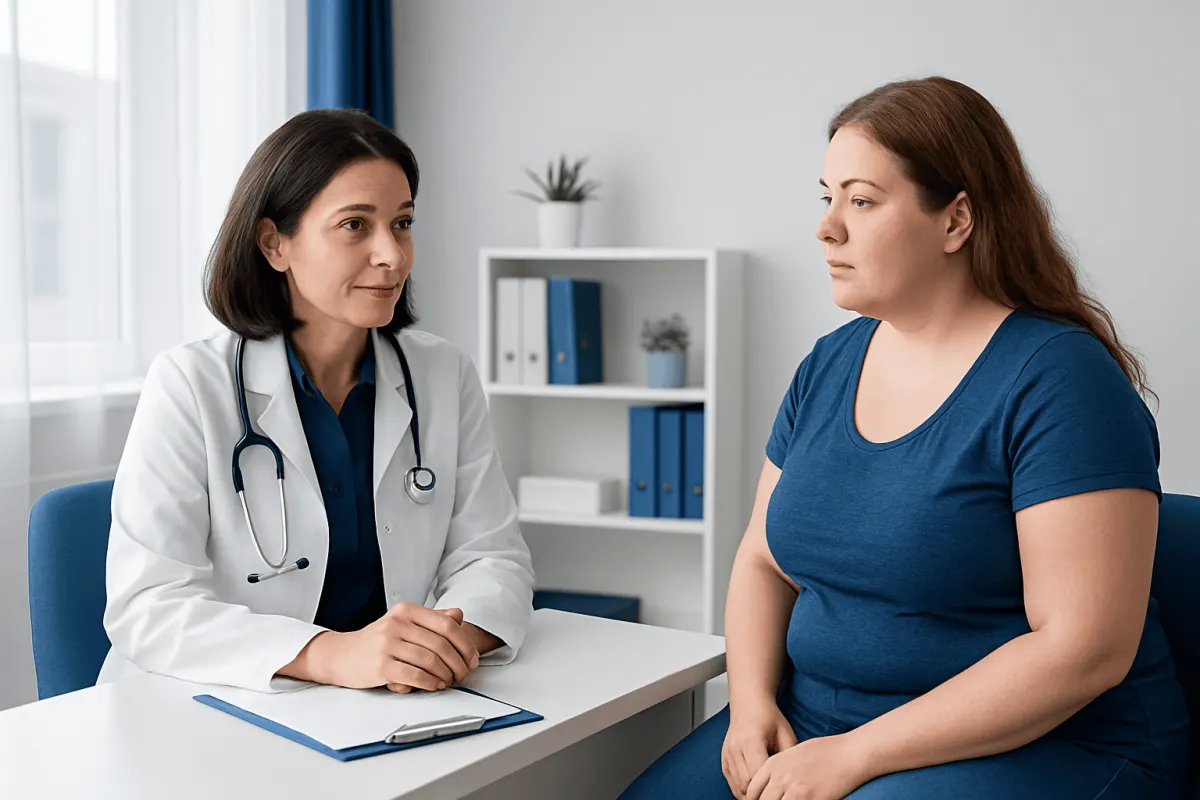 Doctor consulting with a patient about weight loss surgery options.