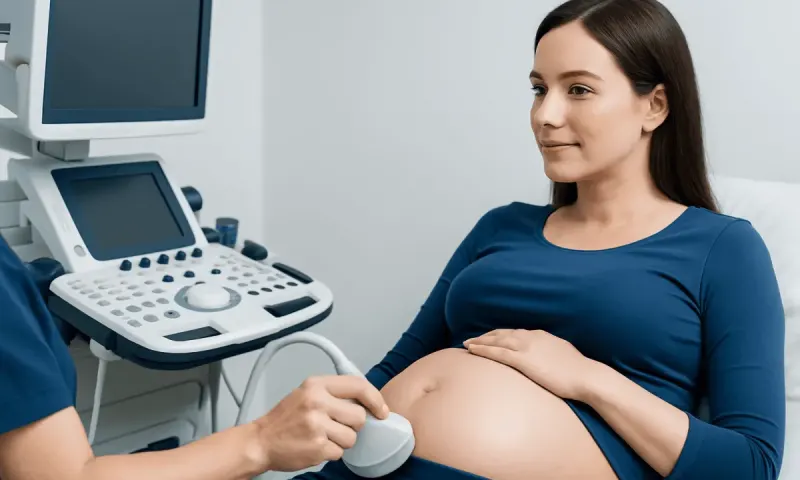 Pregnant woman undergoing ultrasound examination at a hospital.