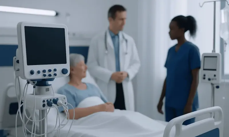 Hospital room with patient, doctor, and nurse discussing care.