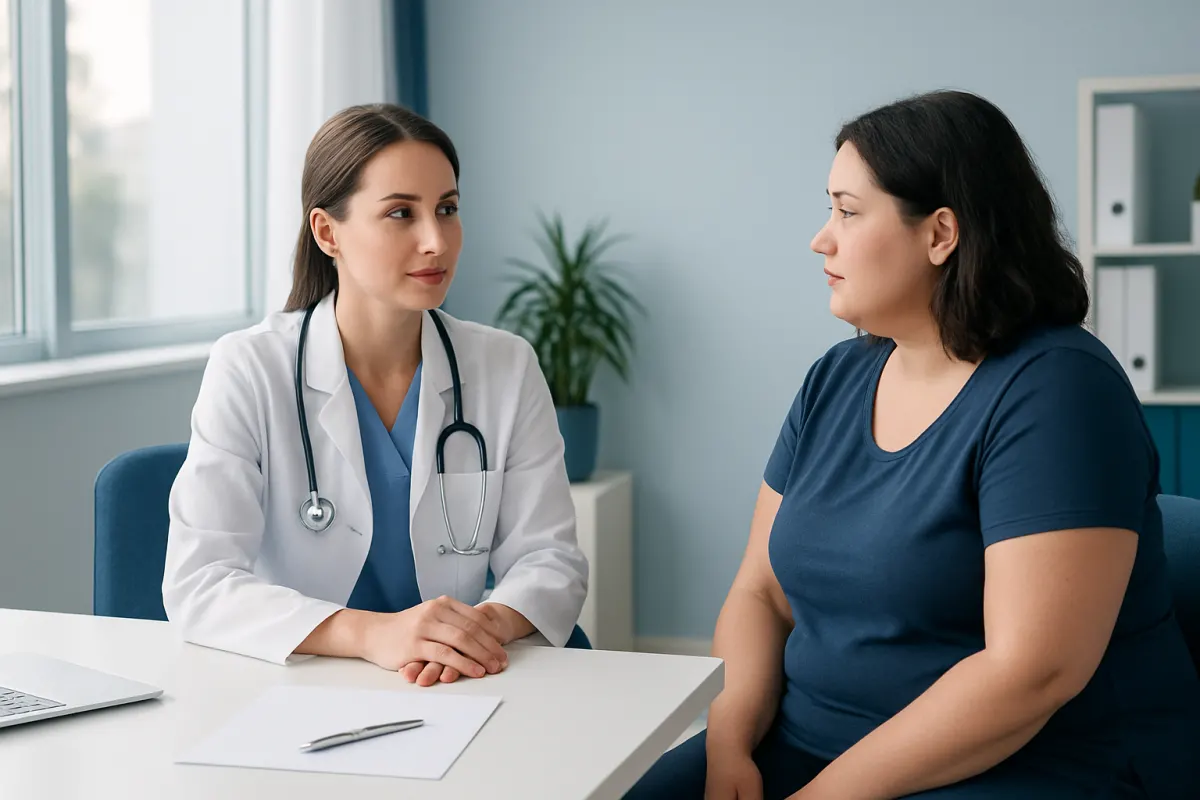 Doctor consulting a patient in a modern medical office.