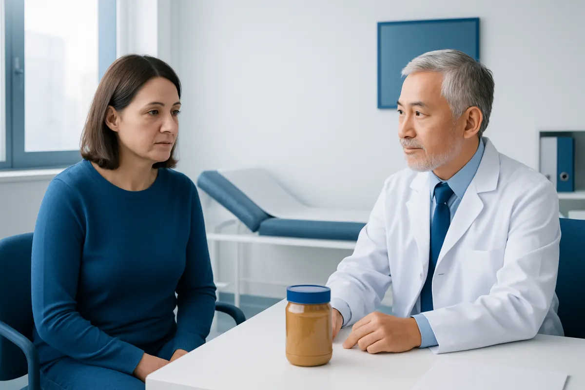 Doctor consulting with a female patient in a medical office.