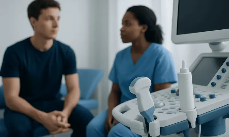 Doctor and patient discussing health in a medical clinic setting.