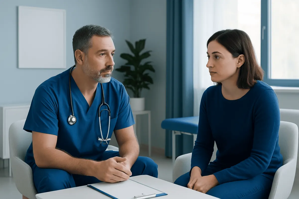 Doctor consulting with a patient in a medical office setting.
