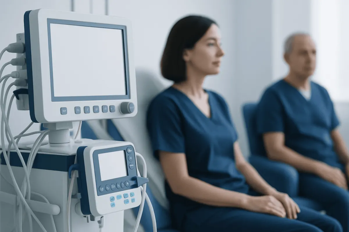 Medical consultation with patients and monitoring equipment at Acibadem Hospitals Group.