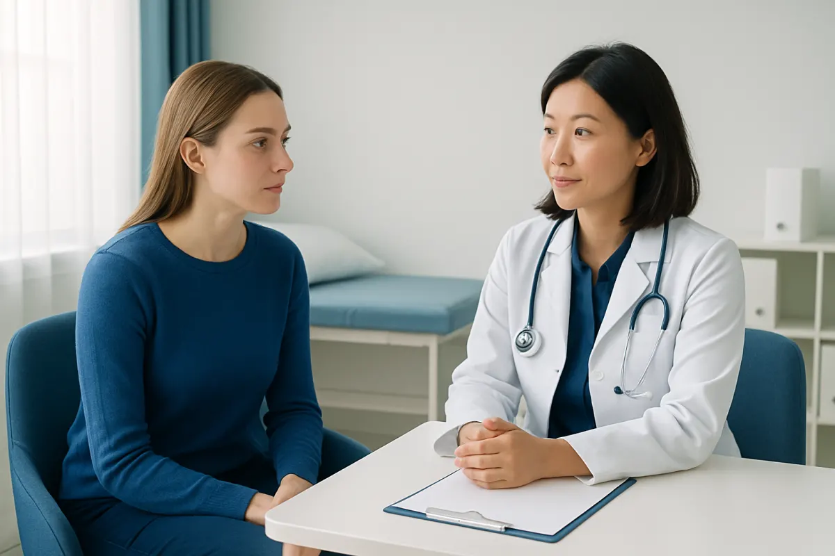 Doctor consulting with a patient in a medical office setting.