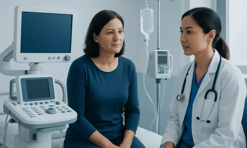 Doctor consulting with a patient in a hospital room with medical equipment.
