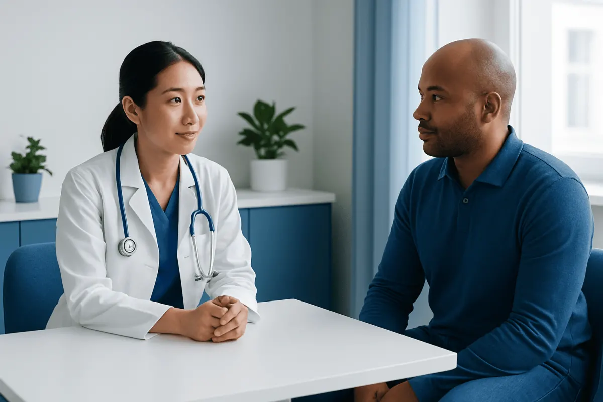 Doctor consulting with patient in a medical office at Acibadem Hospitals Group.