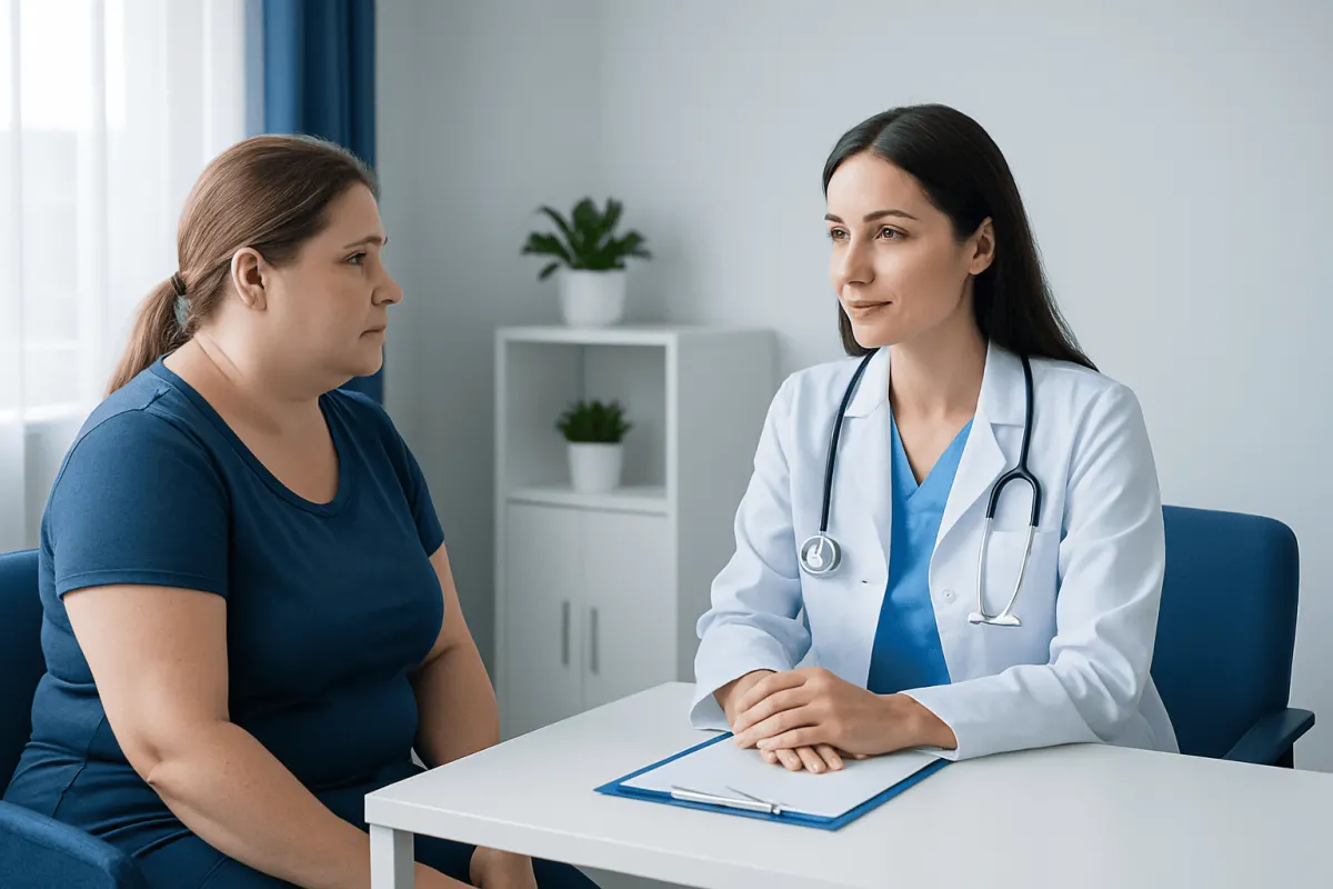 Doctor consulting with a patient in a medical office setting.