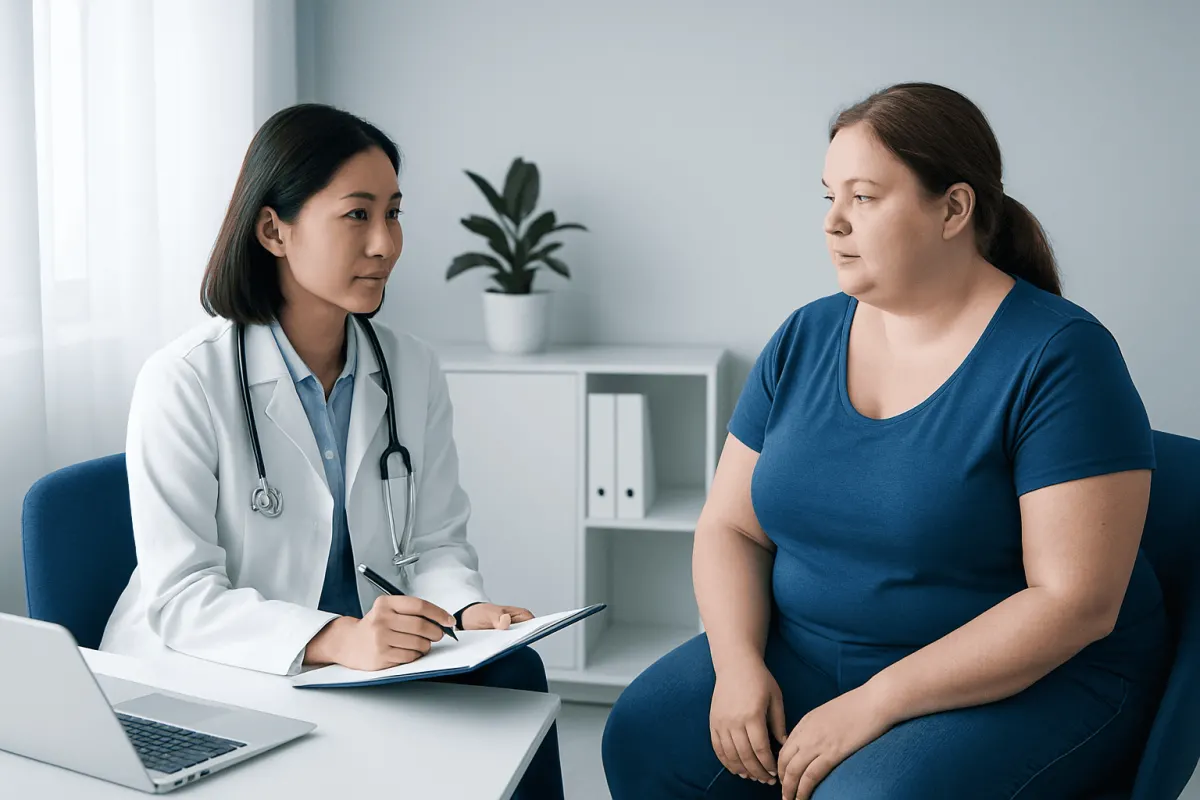 Doctor consulting with a patient in a medical office setting.