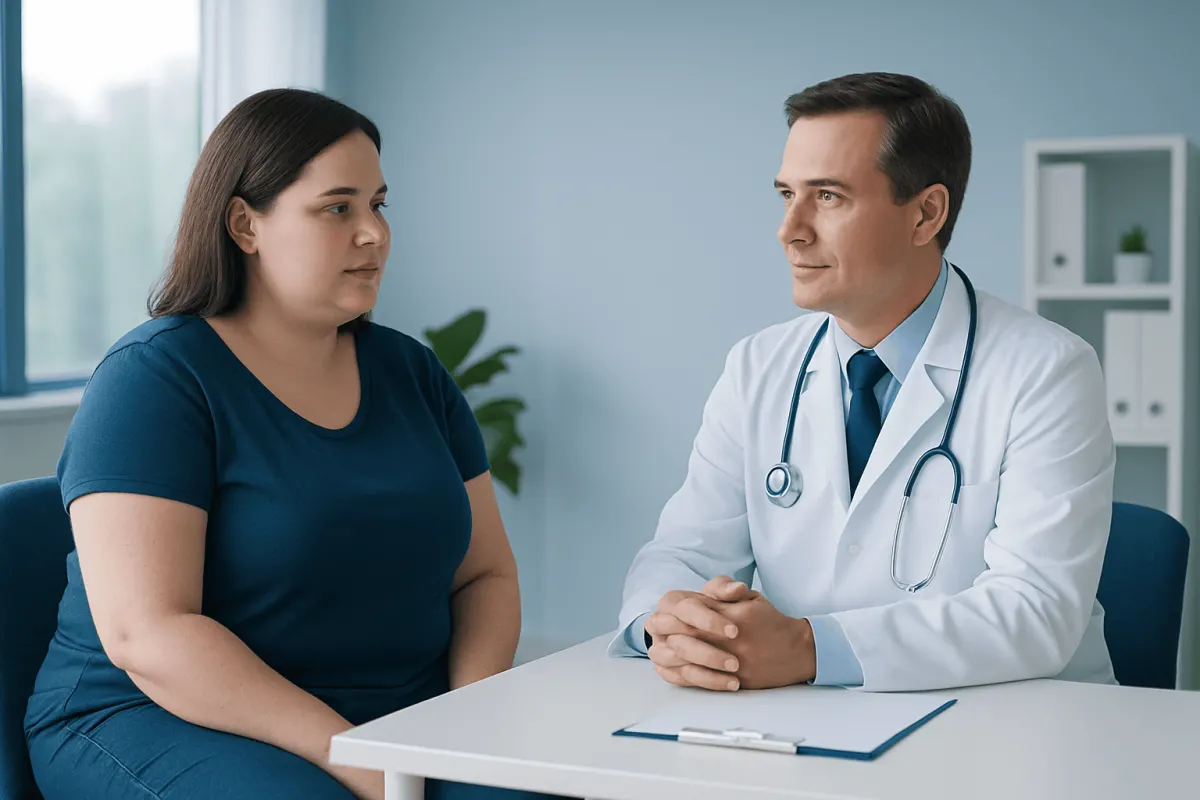 Doctor consulting with a patient in a medical office setting.