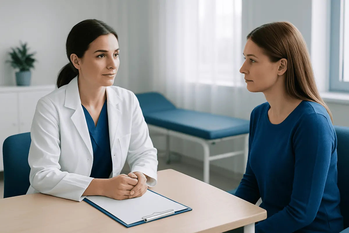 Doctor consulting with a patient in a medical office setting.