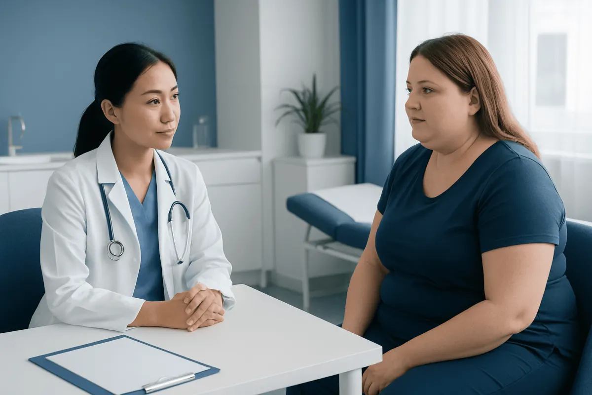 Doctor consulting with a patient in a medical office setting.