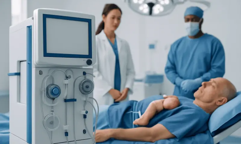Patient undergoing kidney transplantation procedure in hospital.