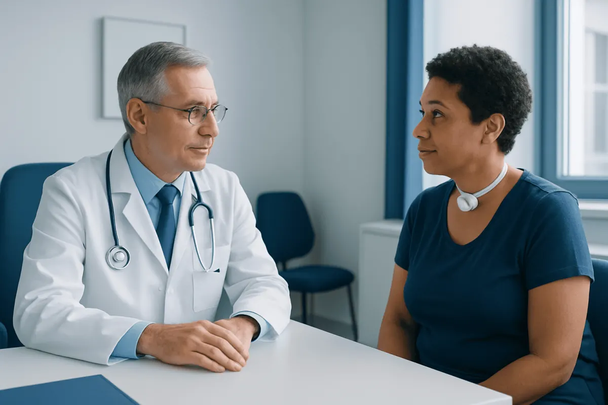 Doctor consulting with a patient in a medical office setting.