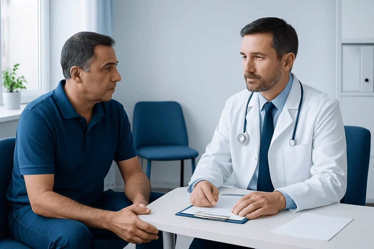 Doctor consulting with patient in a medical office setting.