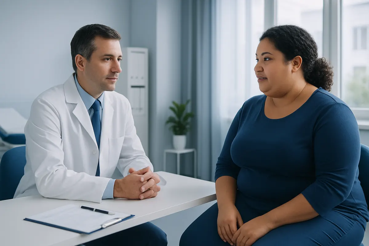 Doctor consulting with a patient in a medical office setting.