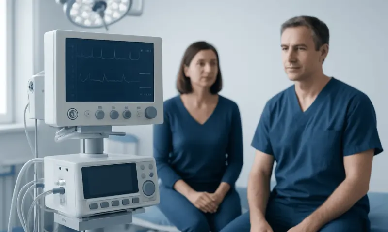 Medical professionals in a hospital room with monitoring equipment.