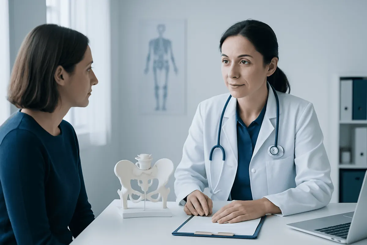 Doctor consulting with patient about iliac crest bone graft procedure.