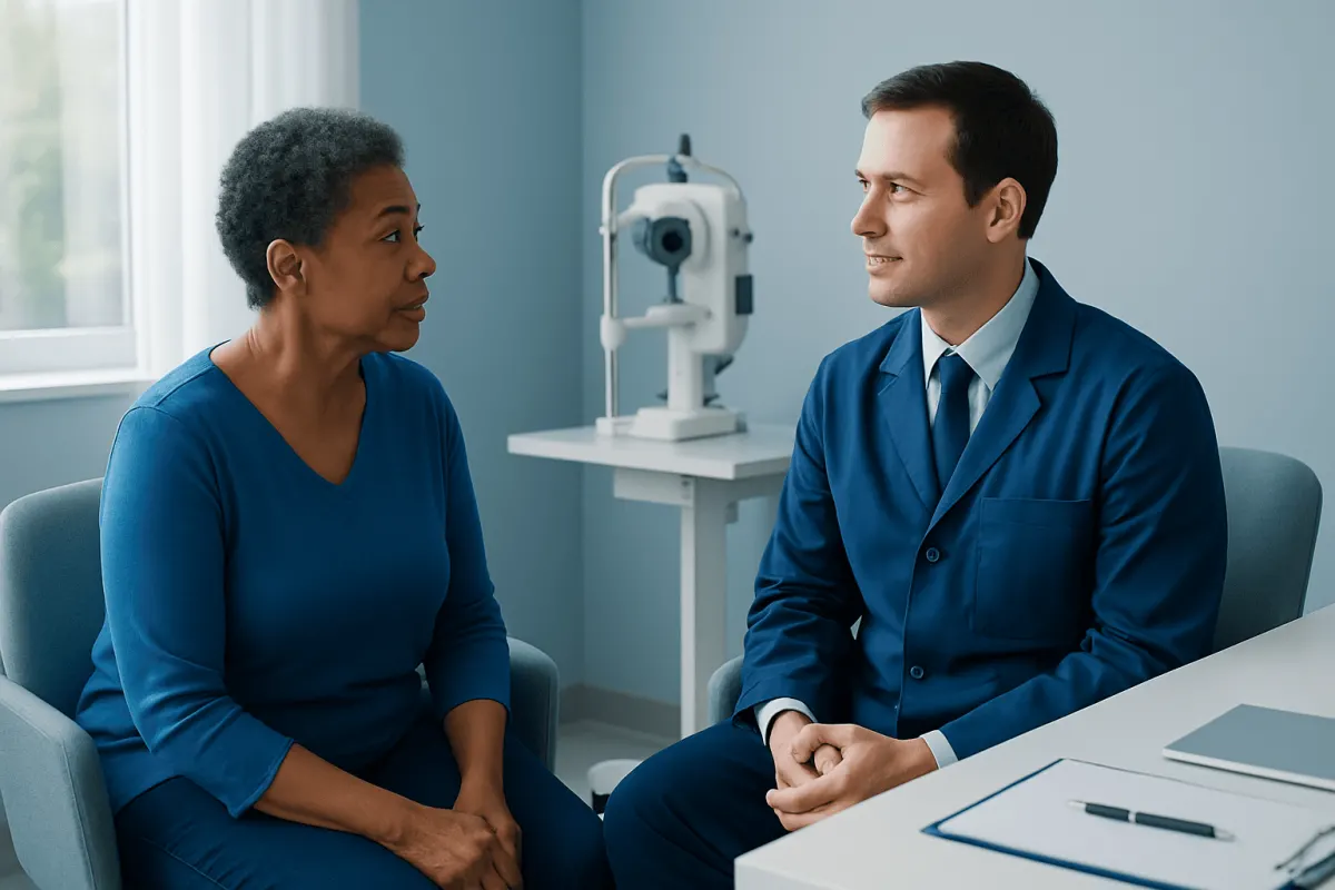 Doctor consulting with a patient in a medical office setting.